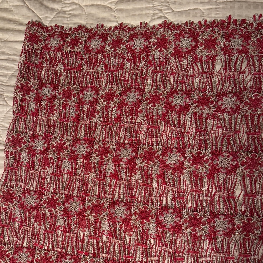 Red and Gold Floral Lace Fabric